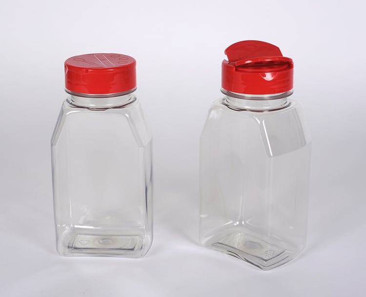 8 oz Clear PET Spice Bottles w/ Red Pressure Sensitive Lined Caps