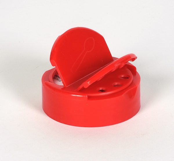 53-485 RED Polypropylene Cap w/ 5 hole Shaker/Spoon